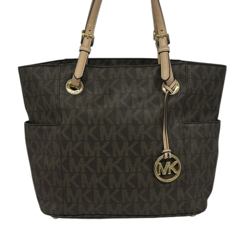 Michael Kors Jet Set Signature East West Brown Monogram Shoulder Bag Tote Purse - Picture 5 of 16